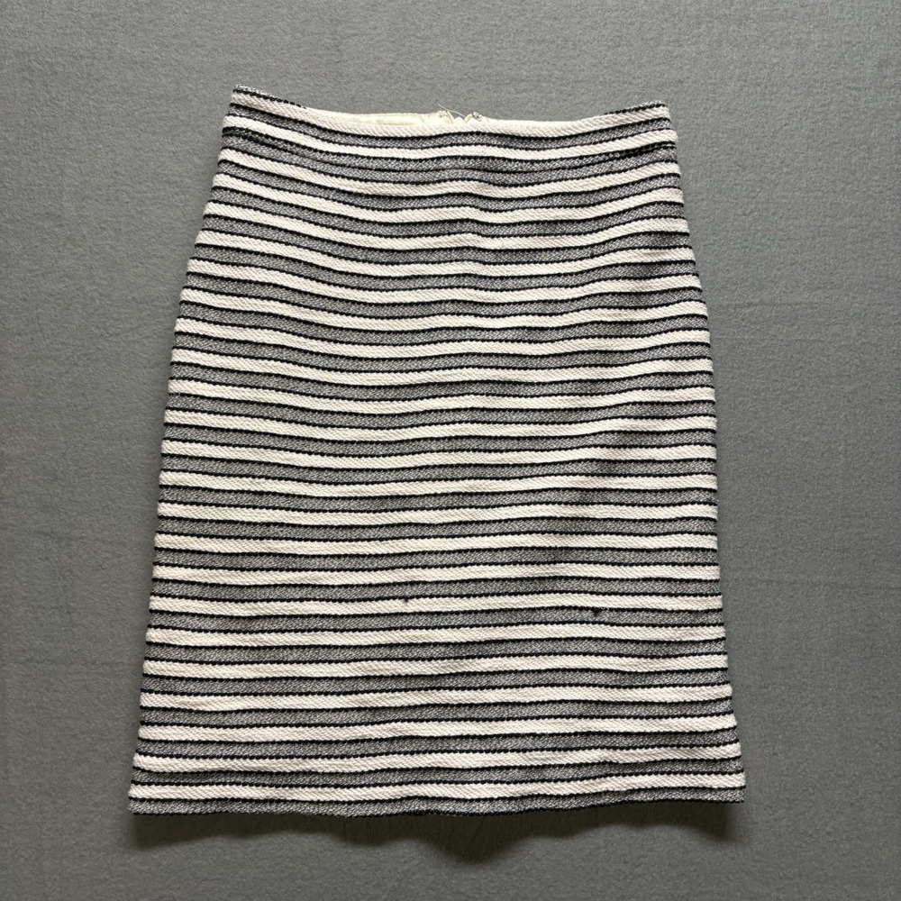 J.Crew Striped Black White Lined Embroidered Pencil Skirt SZ 00